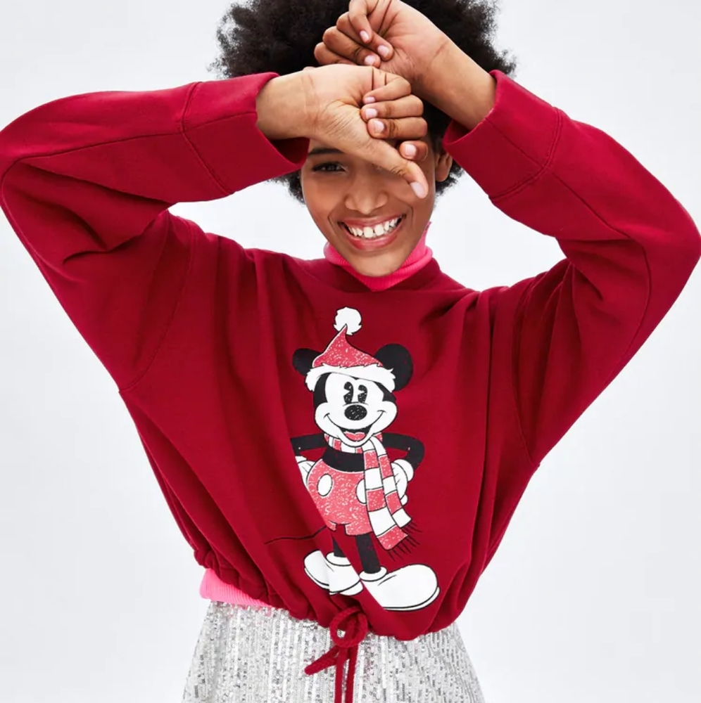 Cropped Disney Mickey Mouse Long Sleeve Hoodie